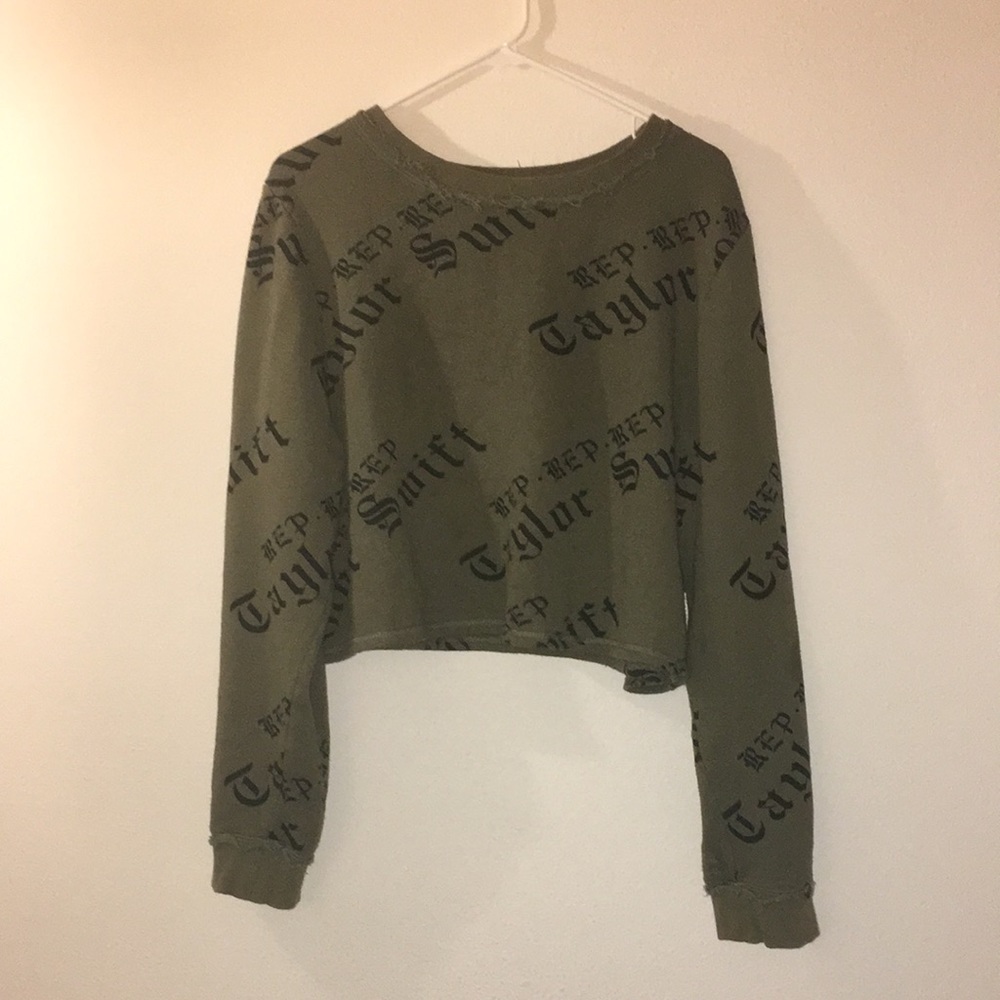 T Swift Olive green reputation crop sweatshirt